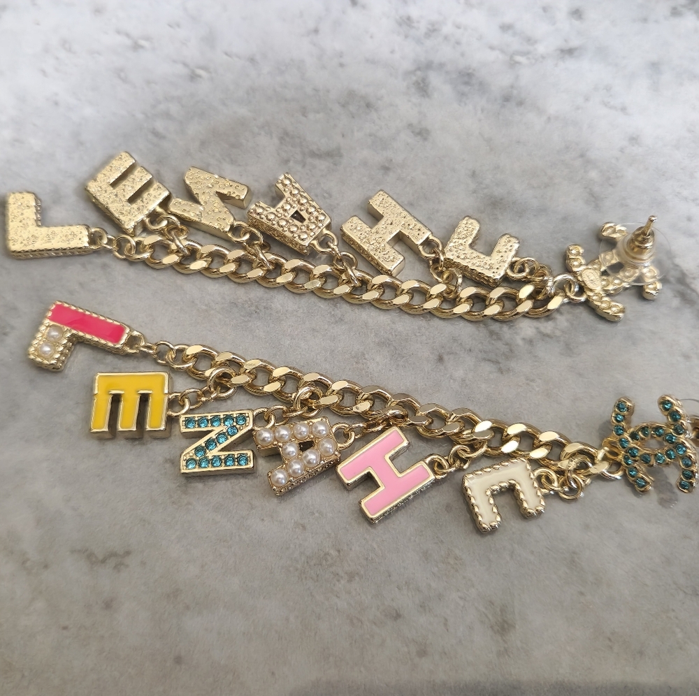 Chanel Multicolor Letter Drop Chain Earrings✨️ - Picture 4 of 7
